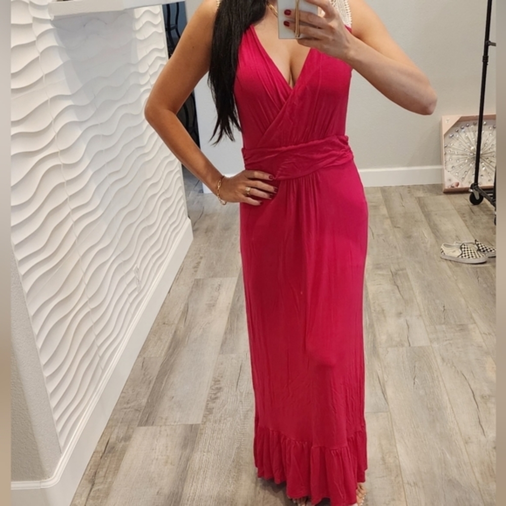 Women casual pink long dress